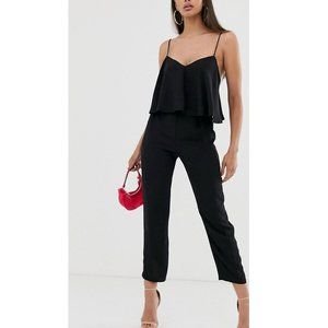 Ruffled black mid leg jumpsuit